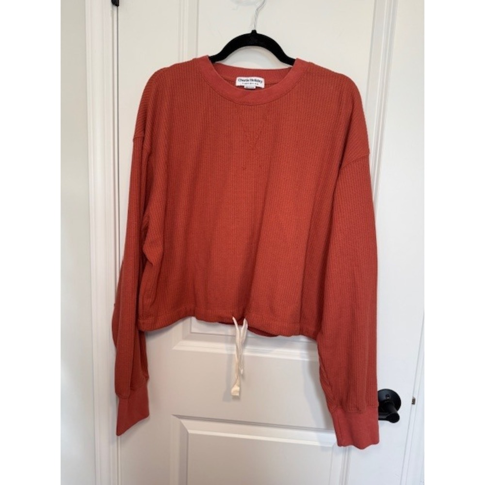 Charlie Holiday‎ Womens Waffle Knit Cropped Pullover Top Rust Orange Size Medium